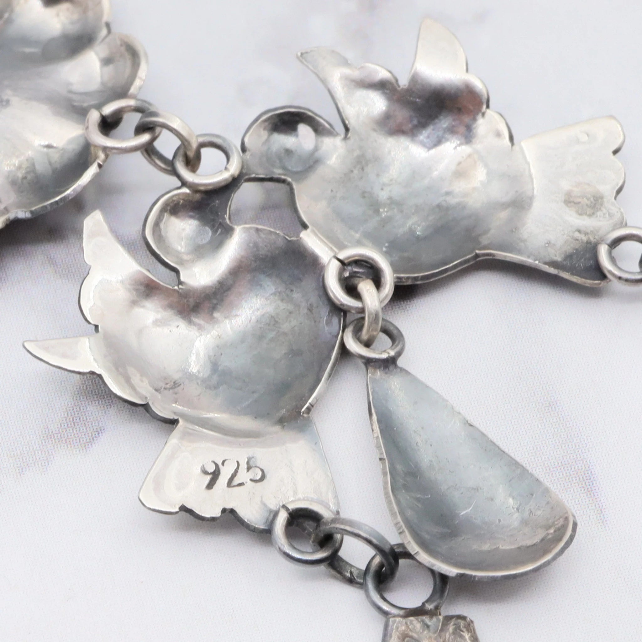 Large Navajo sterling silver chandelier earrings handmade love birds